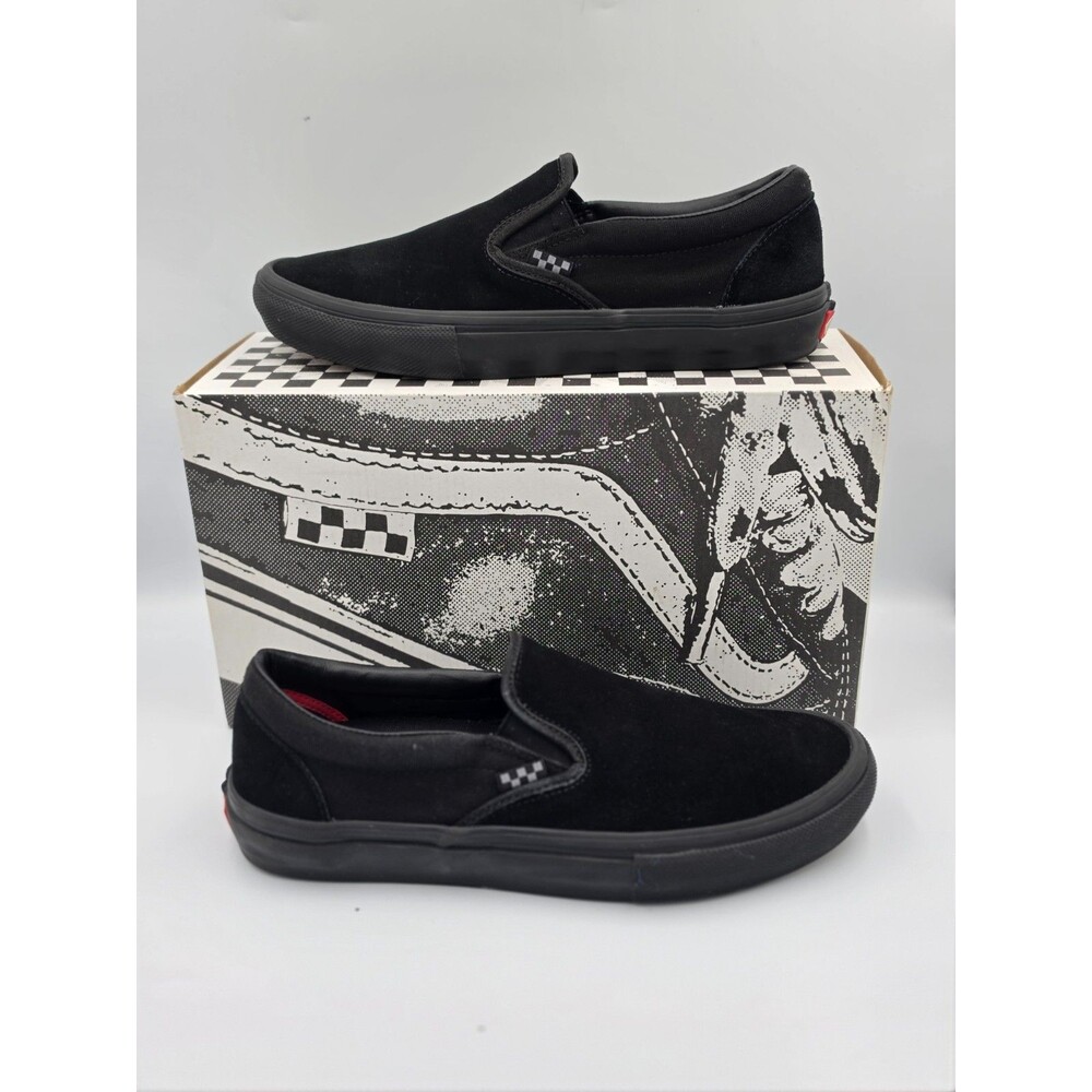 Vans Skate Slip On Blackout Black VN0A5FCABKA Mens 9.5 Excellent With Box
